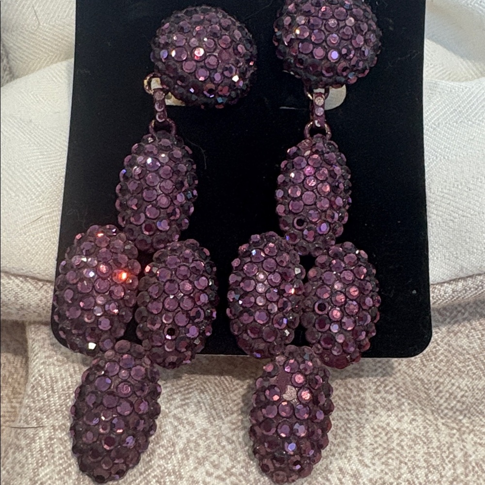 Vintage New Bellini Purple Drop Earring Hand Made clip